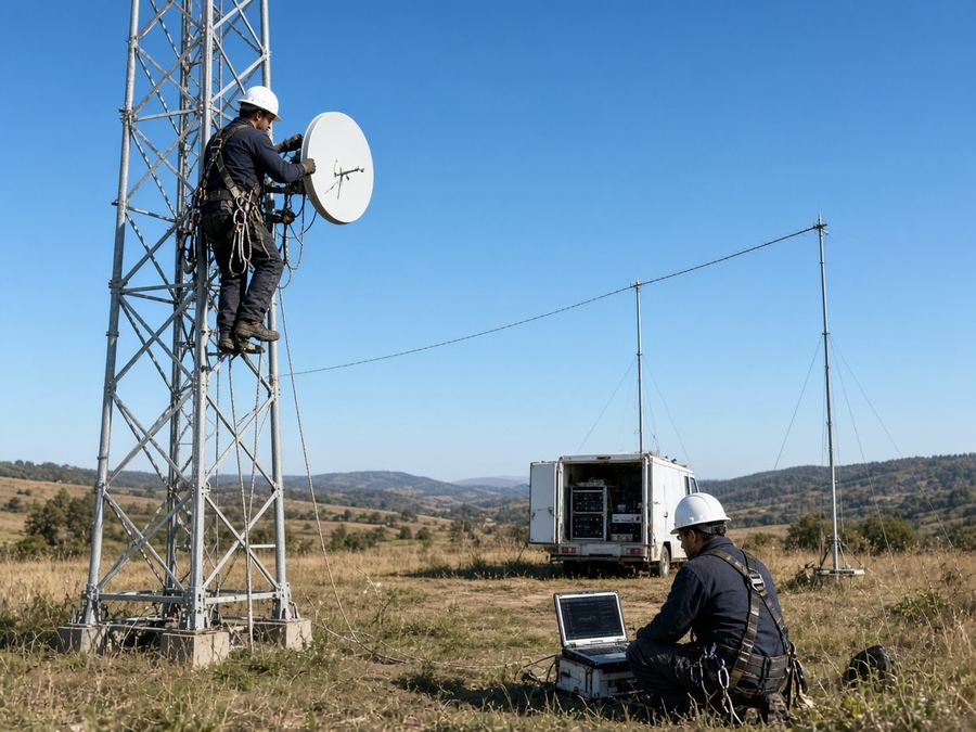Point-to-point microwave antennas on a tower